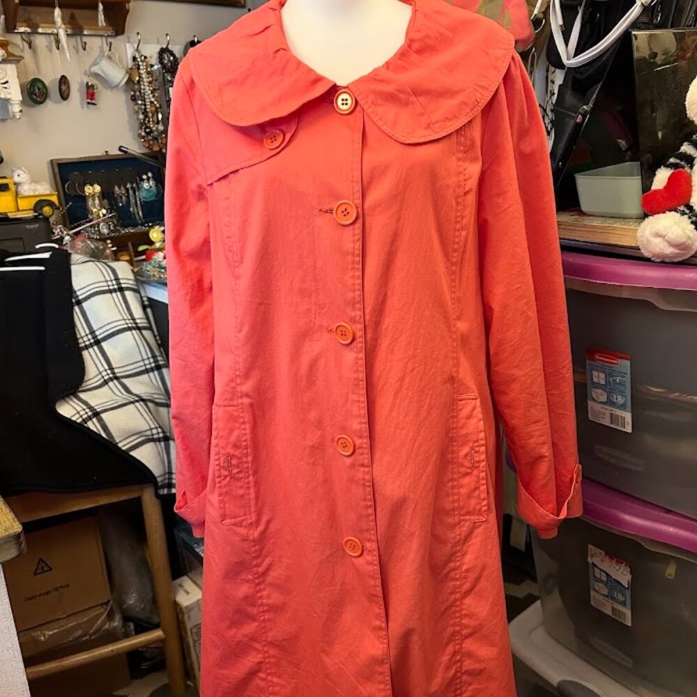 Chadwick's Women Petite Pink Trench Over Coat Round Collar Button Up Size 16P
